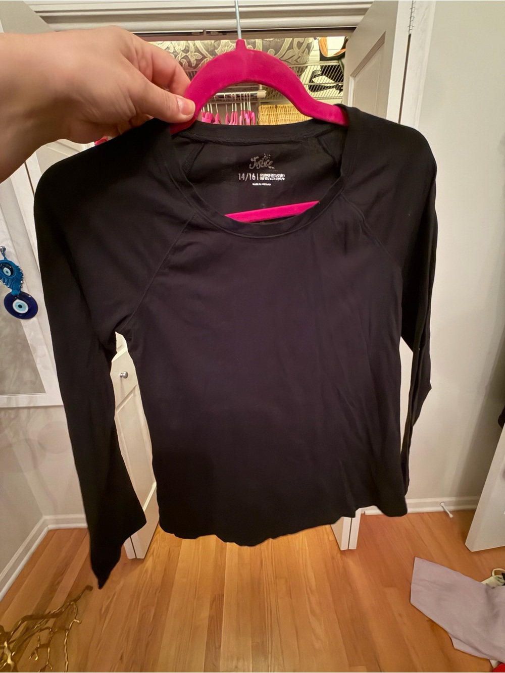 Justice Black Long-Sleeve Crew Neck Top